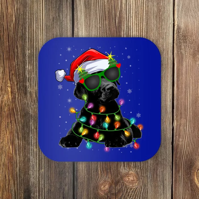 Santa Black Labrador Retriever Christmas Tree Light Dog Xmas Gift Coaster