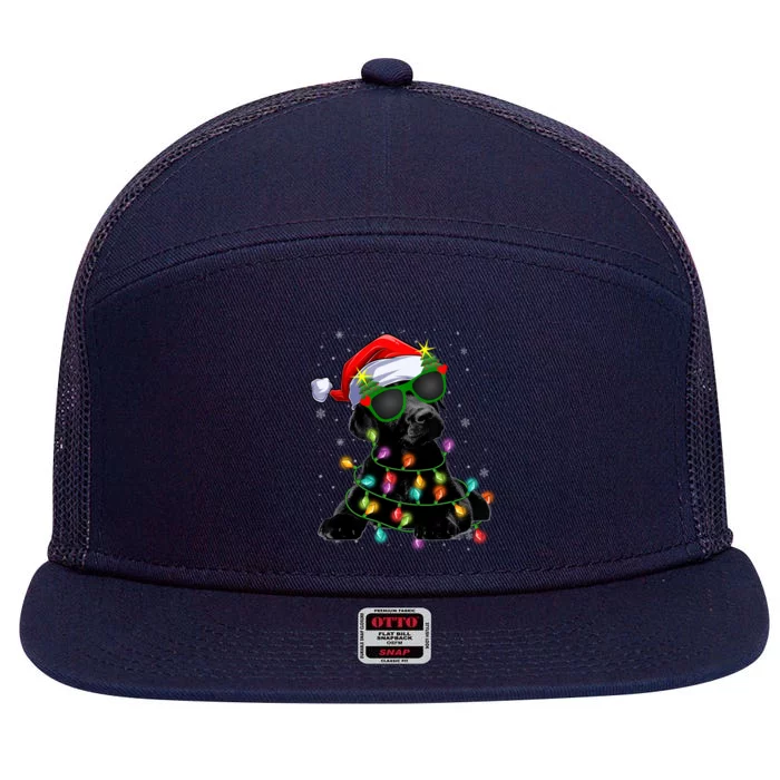 Santa Black Labrador Retriever Christmas Tree Light Dog Xmas Gift 7 Panel Mesh Trucker Snapback Hat