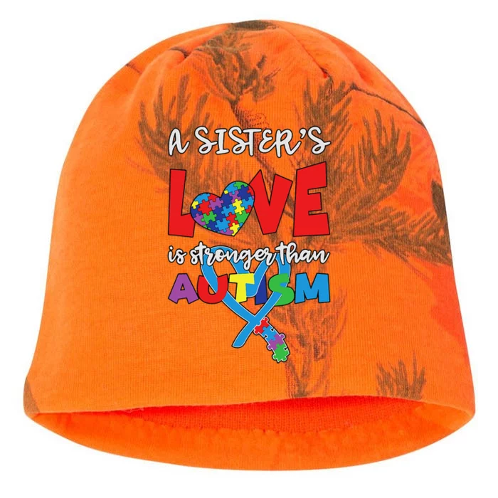 Sister Brother Love Stronger Autistic Autism Awareness Kati - Camo Knit Beanie