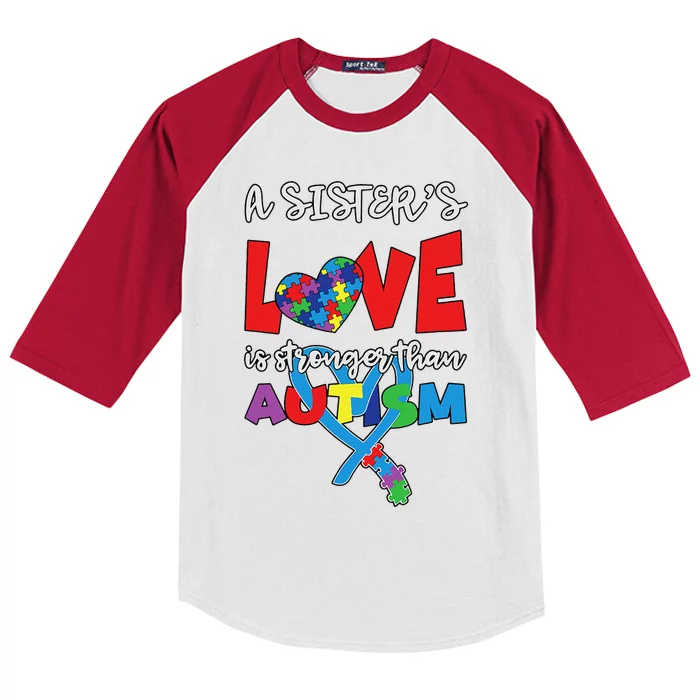 Sister Brother Love Stronger Autistic Autism Awareness Kids Colorblock Raglan Jersey