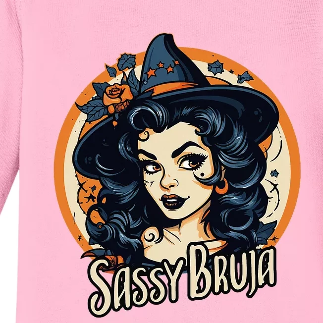 Sassy Bruja Latina Mexican Halloween Witch Baby Long Sleeve Bodysuit