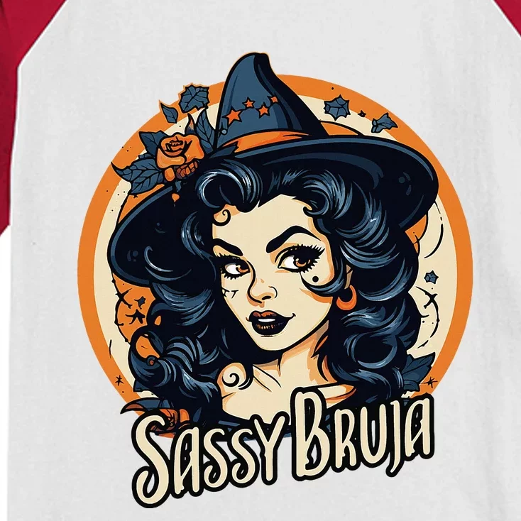 Sassy Bruja Latina Mexican Halloween Witch Kids Colorblock Raglan Jersey