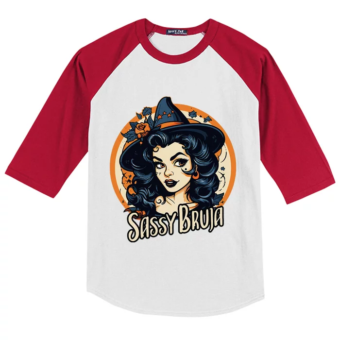 Sassy Bruja Latina Mexican Halloween Witch Kids Colorblock Raglan Jersey