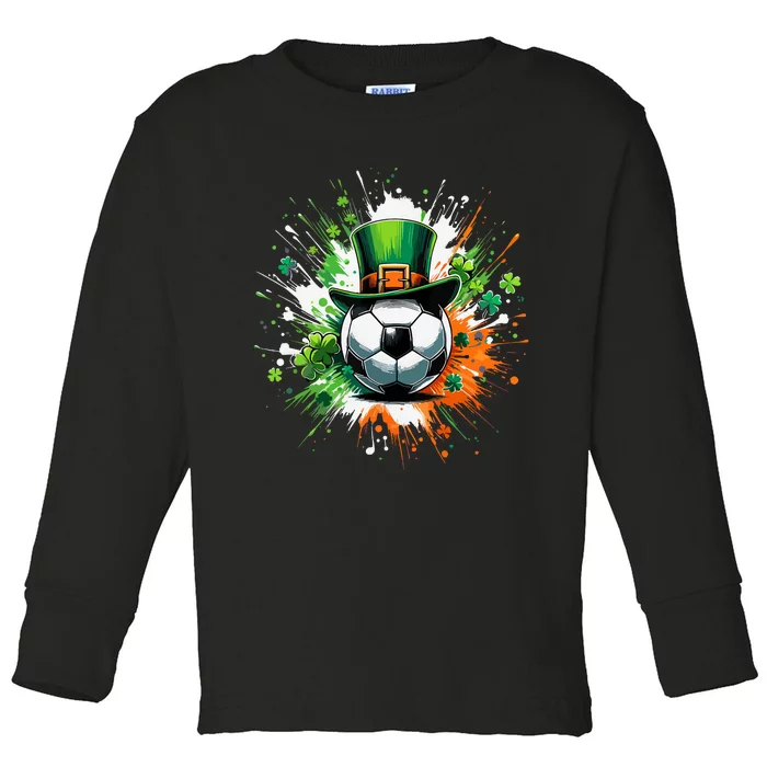 Soccer Ball Leprechaun Hat Irish Shamrock Patricks Day Toddler Long Sleeve Shirt