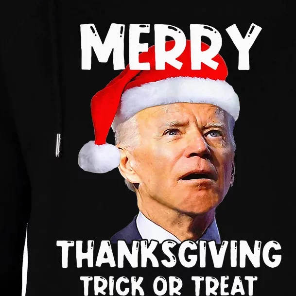 Santa Biden Merry Thanksgiving Trick Or Treat Christmas Meme Womens Funnel Neck Pullover Hood