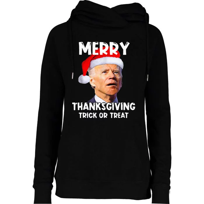 Santa Biden Merry Thanksgiving Trick Or Treat Christmas Meme Womens Funnel Neck Pullover Hood