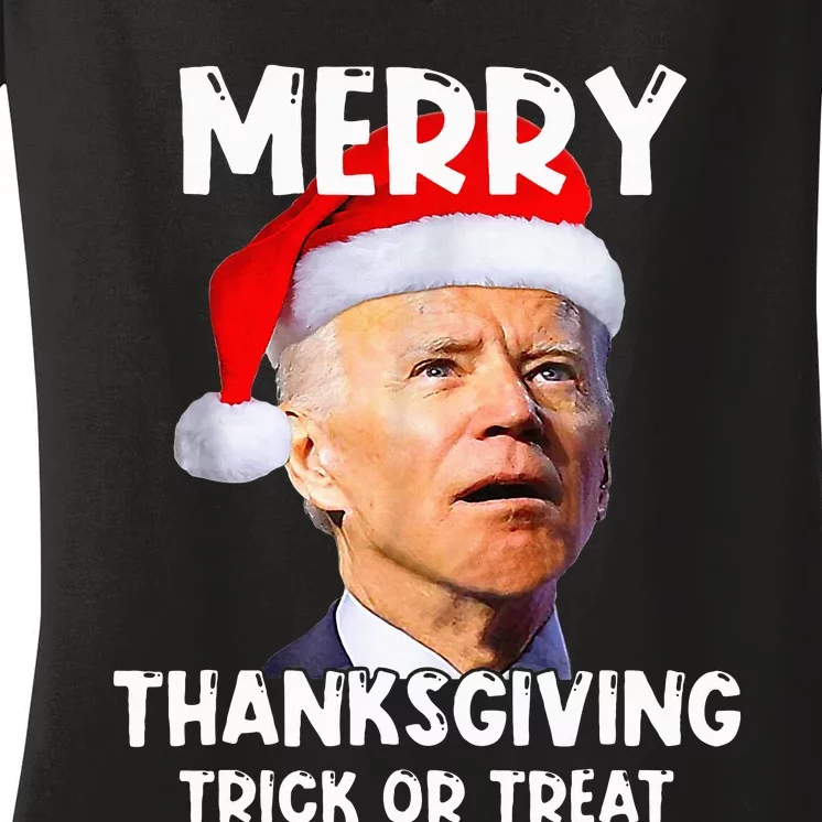 Santa Biden Merry Thanksgiving Trick Or Treat Christmas Meme Women's V-Neck T-Shirt