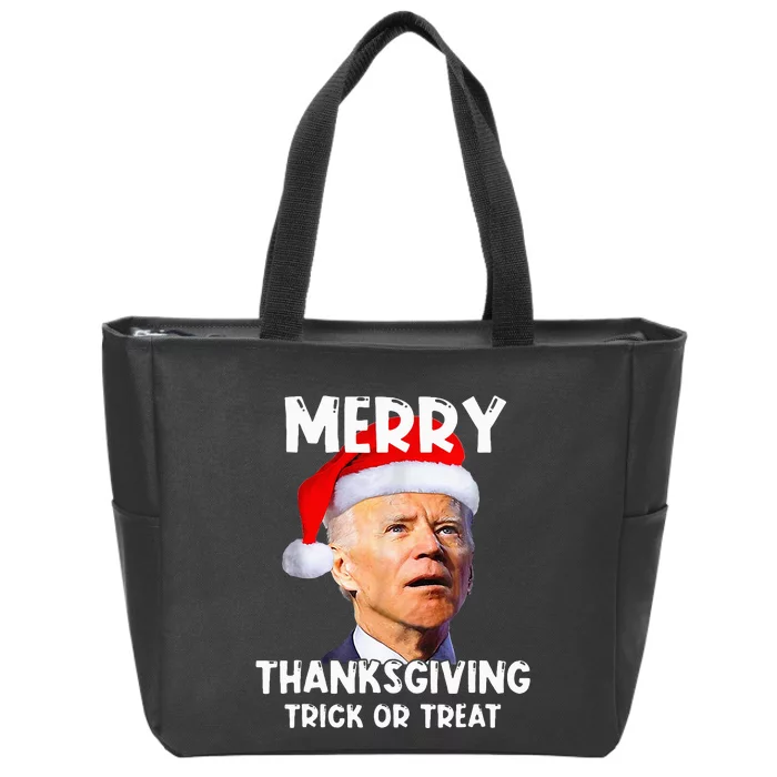 Santa Biden Merry Thanksgiving Trick Or Treat Christmas Meme Zip Tote Bag