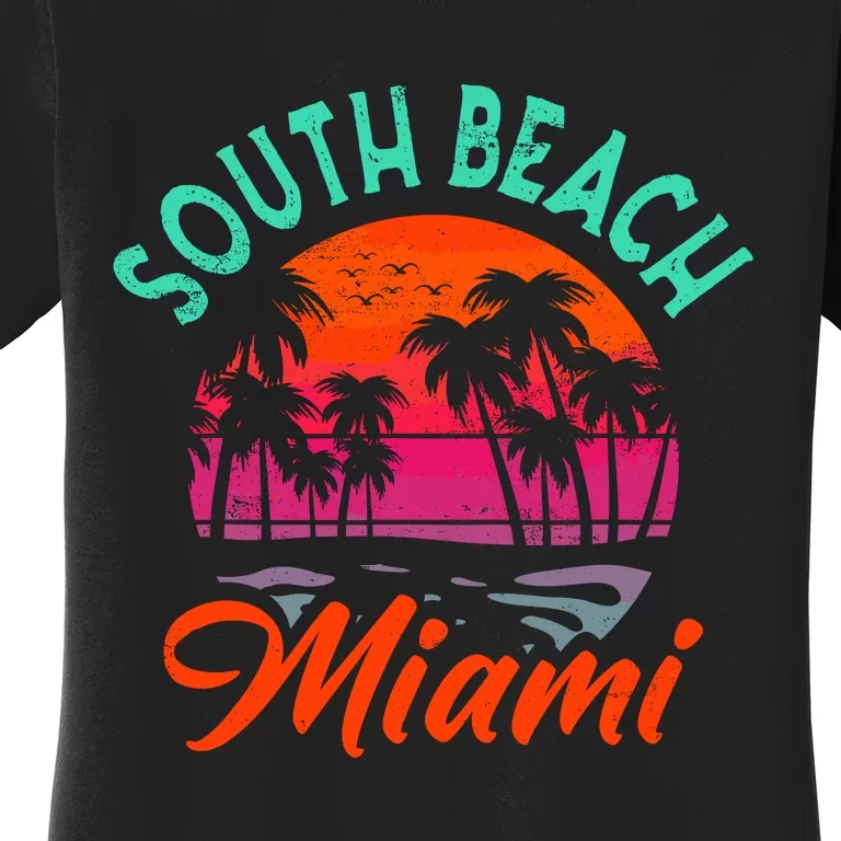 South Beach Miami Florida Sunset Vacation Distressed Retro Women's T-Shirt