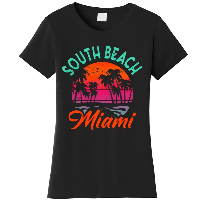 South Beach Miami Florida Sunset Vacation Distressed Retro Women's T-Shirt