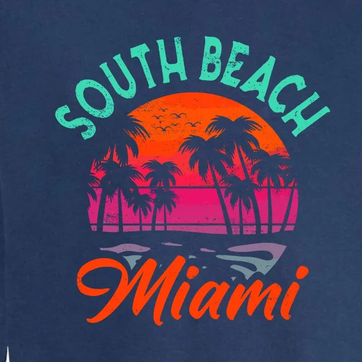 South Beach Miami Florida Sunset Vacation Distressed Retro Garment-Dyed Sweatshirt