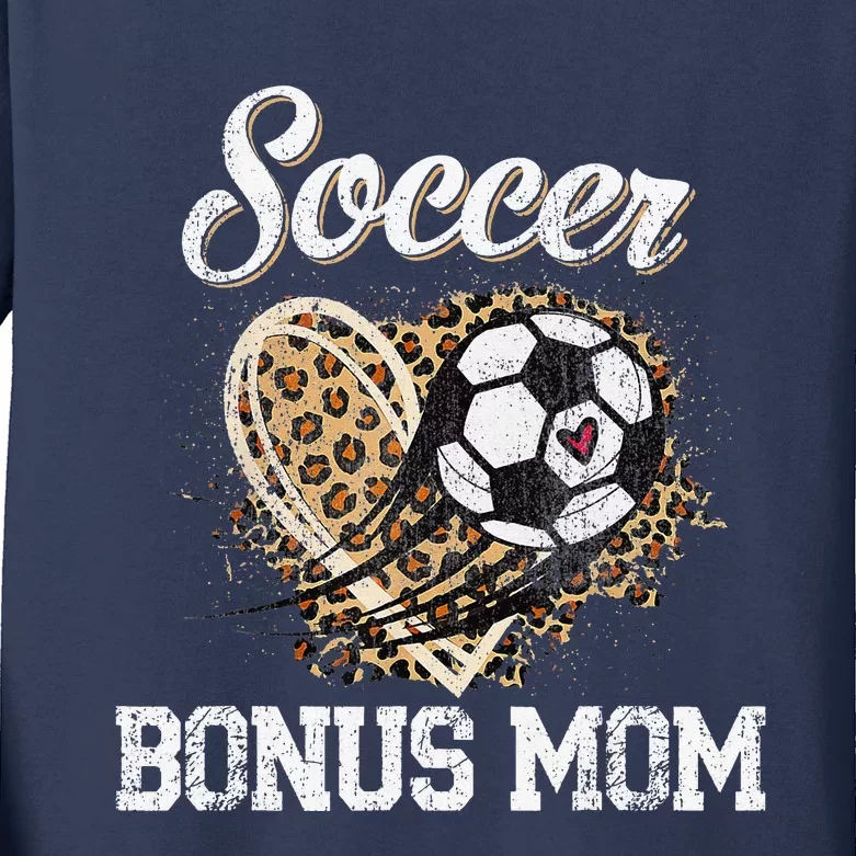 Soccer Bonus Mom Leopard Heart Proud Mom Sport Lover Kids Long Sleeve Shirt