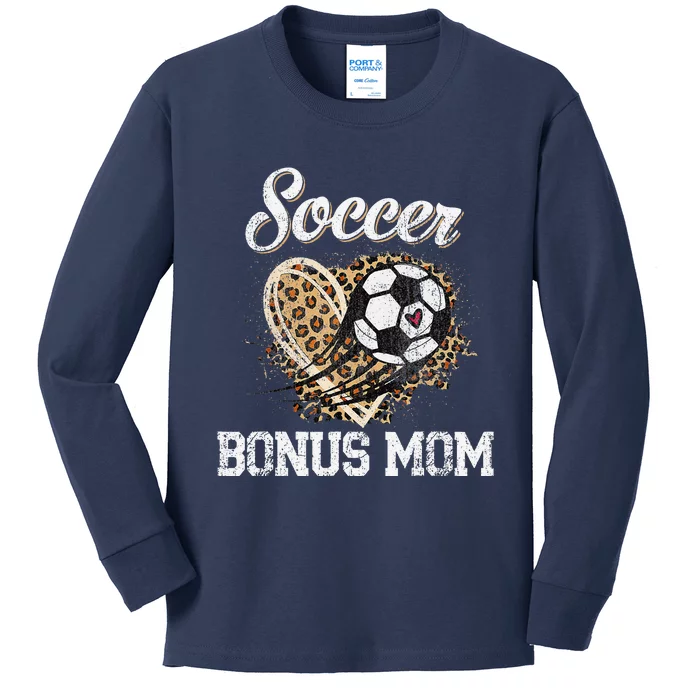 Soccer Bonus Mom Leopard Heart Proud Mom Sport Lover Kids Long Sleeve Shirt