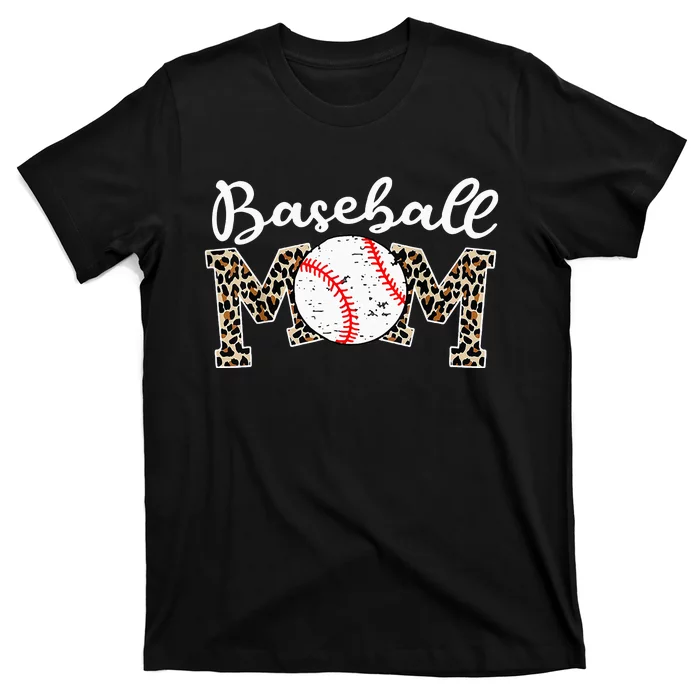 Softball Baseball Mom Leopard Mothers Day T-Shirt