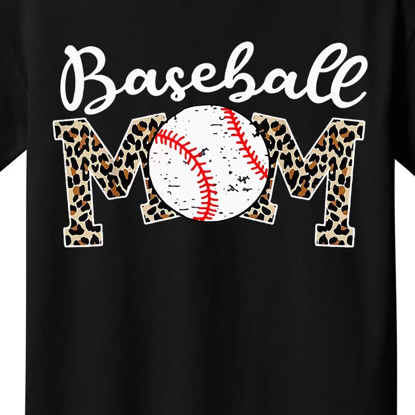 Softball Baseball Mom Leopard Mothers Day Kids T-Shirt