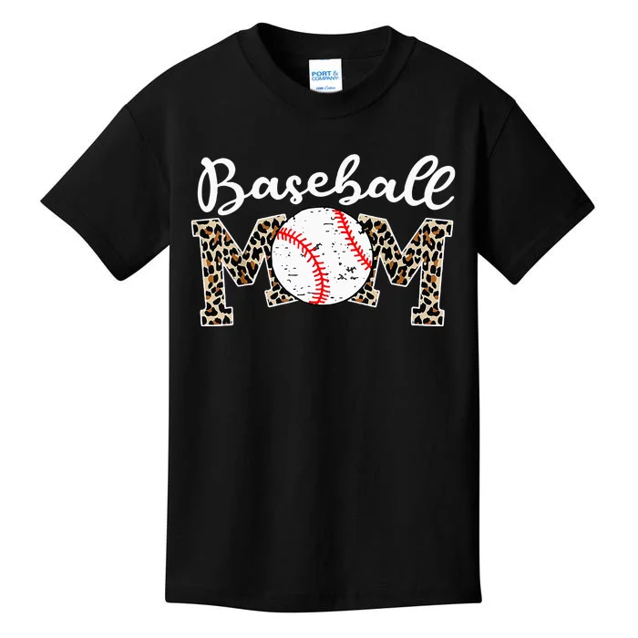 Softball Baseball Mom Leopard Mothers Day Kids T-Shirt