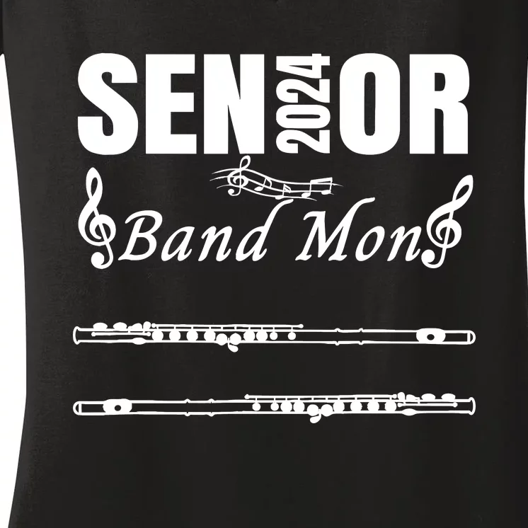 Senior Band Mom 2024 Marching Band Class Of 2024 Flute Women's V-Neck T-Shirt