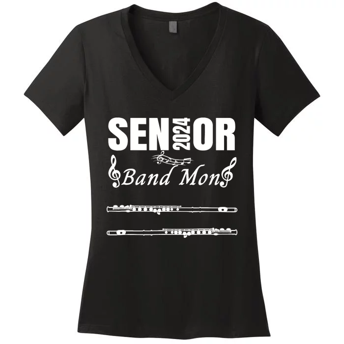 Senior Band Mom 2024 Marching Band Class Of 2024 Flute Women's V-Neck T-Shirt