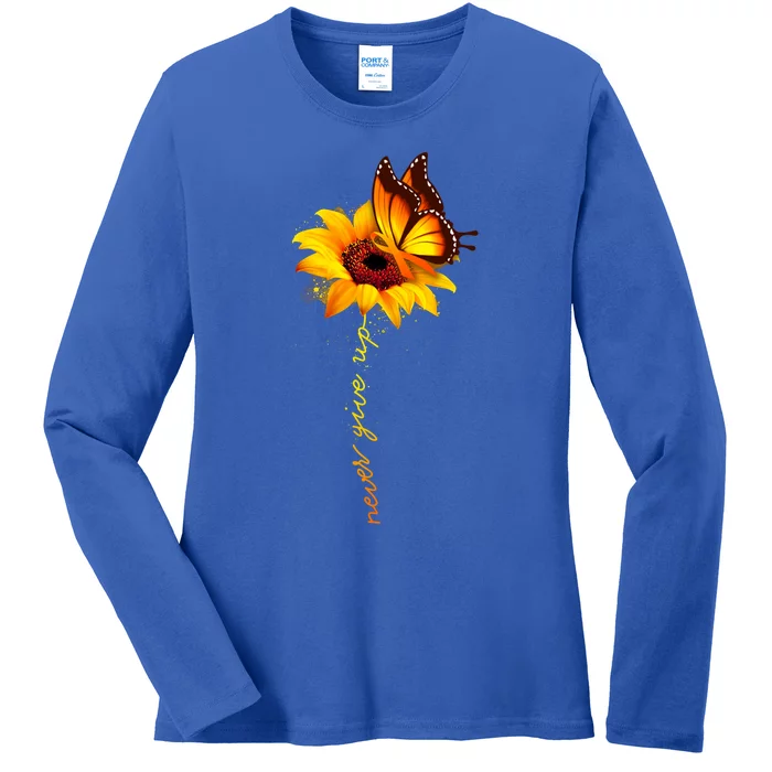 Sunflower Butterfly Multiple Sclerosis Awareness Ms Warrior Gift Ladies Long Sleeve Shirt