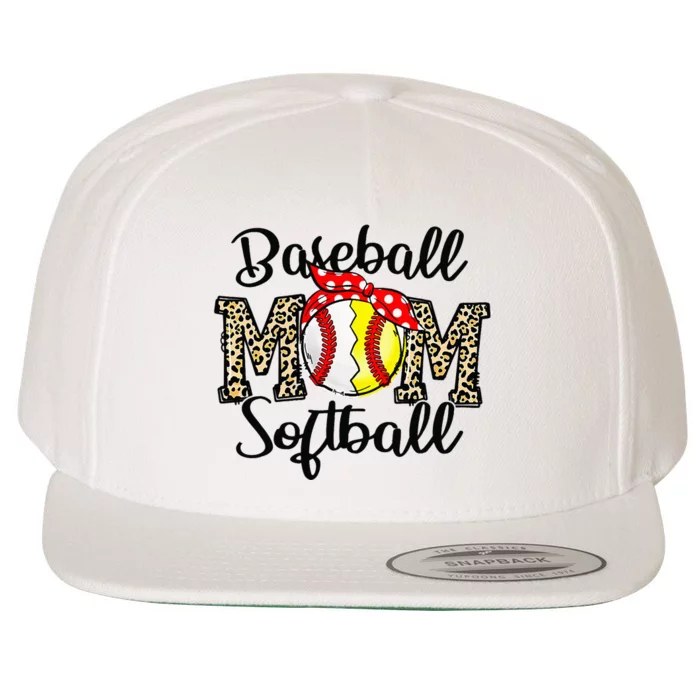 Softball Baseball Mom Leopard Tee Mother's Day Wool Snapback Cap