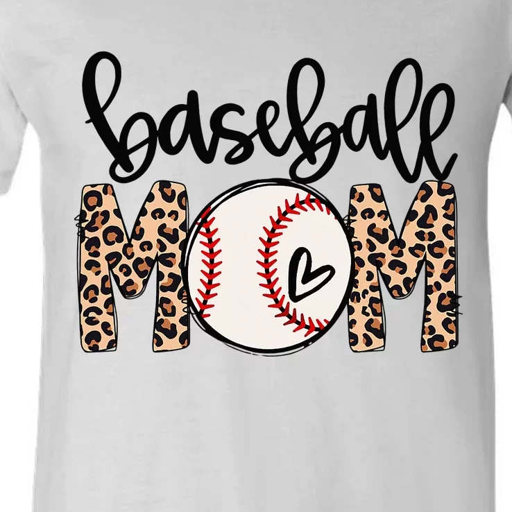 Softball Baseball Mom Leopard Tee Mother's Day V-Neck T-Shirt