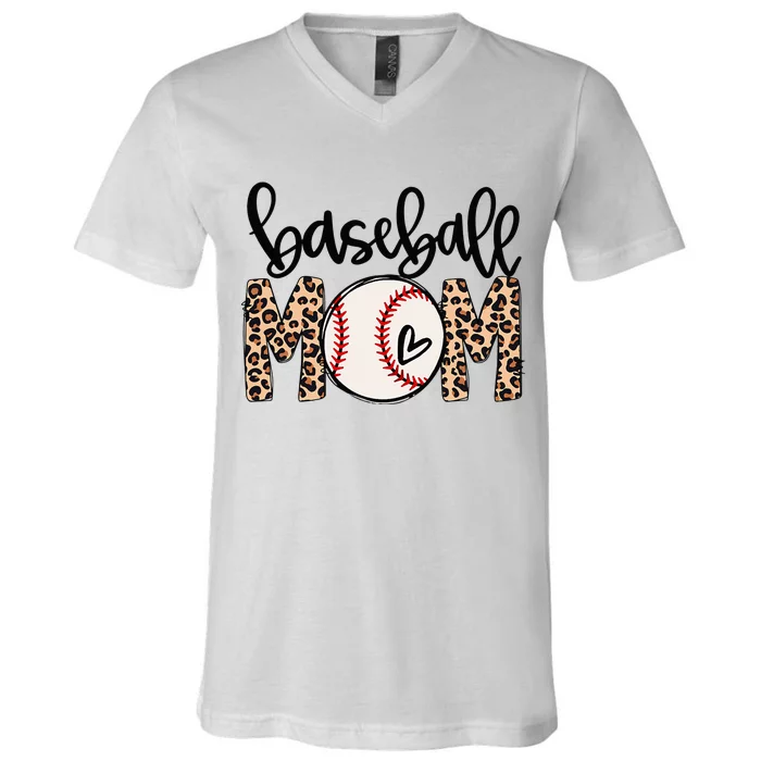 Softball Baseball Mom Leopard Tee Mother's Day V-Neck T-Shirt