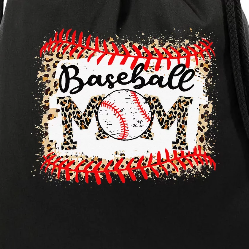 Softball Baseball Mom Leopard Tee Mother's Day Drawstring Bag