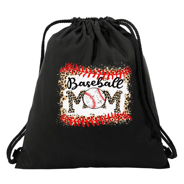 Softball Baseball Mom Leopard Tee Mother's Day Drawstring Bag