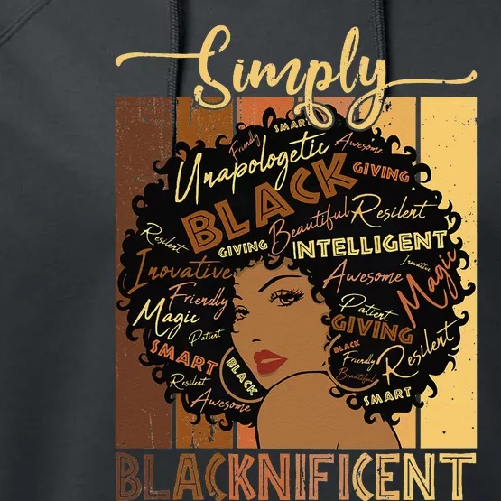 Simply Blacknificent Magic Juneteenth Afro Woman Black Performance Fleece Hoodie