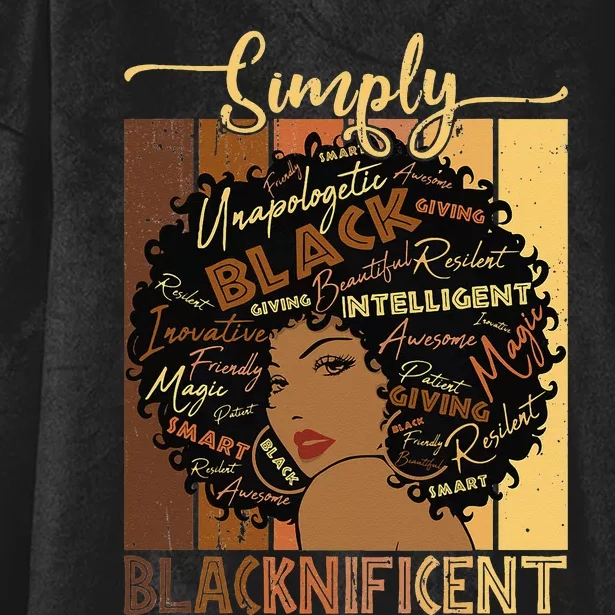 Simply Blacknificent Magic Juneteenth Afro Woman Black Hooded Wearable Blanket