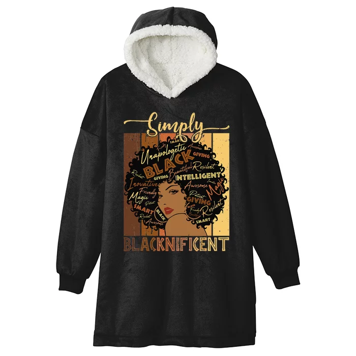 Simply Blacknificent Magic Juneteenth Afro Woman Black Hooded Wearable Blanket