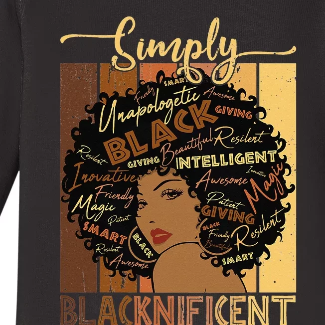 Simply Blacknificent Magic Juneteenth Afro Woman Black Baby Long Sleeve Bodysuit