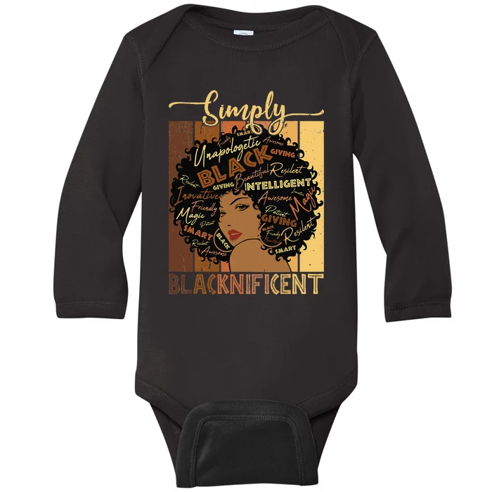 Simply Blacknificent Magic Juneteenth Afro Woman Black Baby Long Sleeve Bodysuit