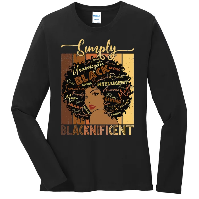 Simply Blacknificent Magic Juneteenth Afro Woman Black Ladies Long Sleeve Shirt