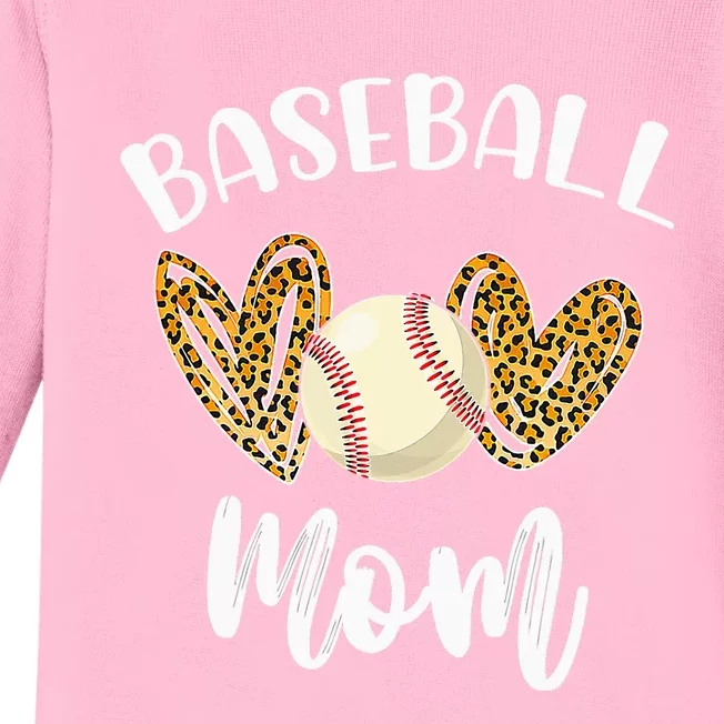 Softball Baseball Mom Leopard Tee Mother's Day Baby Long Sleeve Bodysuit