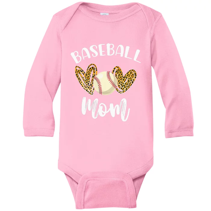 Softball Baseball Mom Leopard Tee Mother's Day Baby Long Sleeve Bodysuit