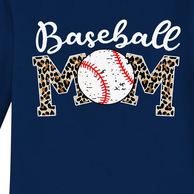 Softball Baseball Mom Leopard Mothers Day Baby Long Sleeve Bodysuit