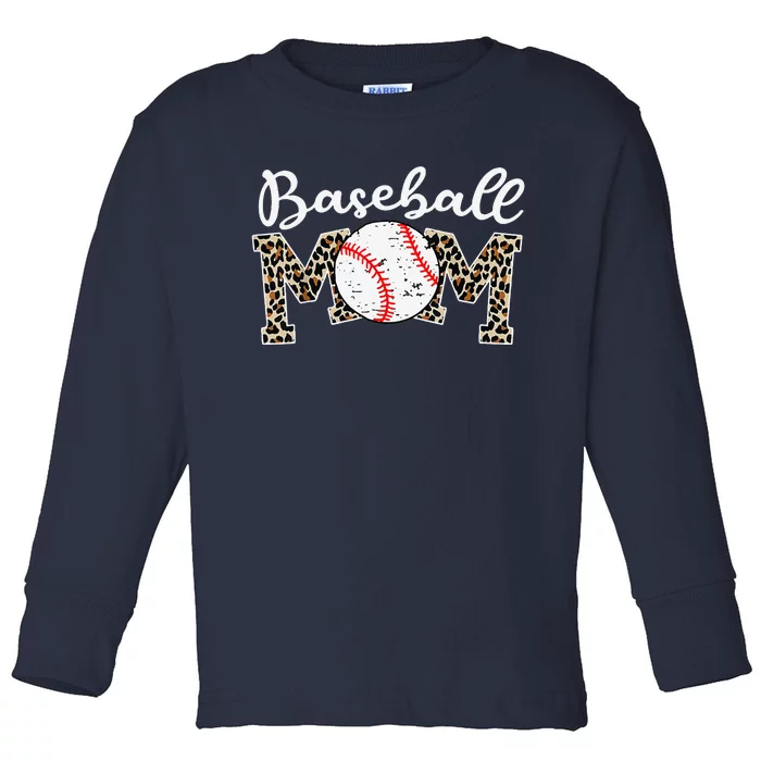 Softball Baseball Mom Leopard Mothers Day Toddler Long Sleeve Shirt