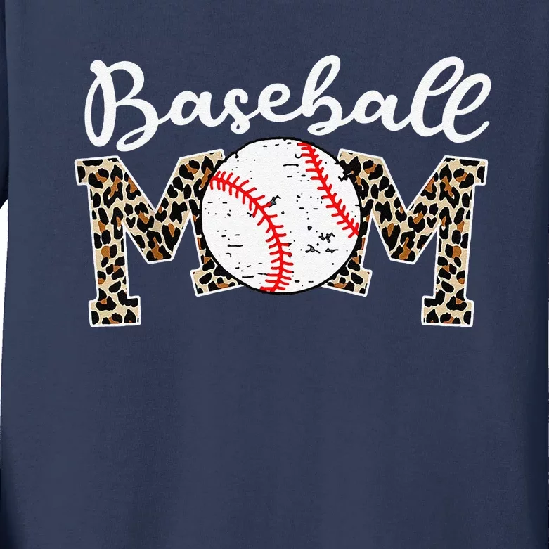 Softball Baseball Mom Leopard Mothers Day Kids Long Sleeve Shirt