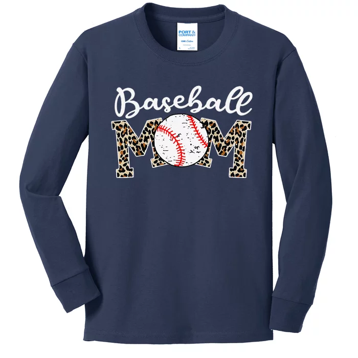 Softball Baseball Mom Leopard Mothers Day Kids Long Sleeve Shirt