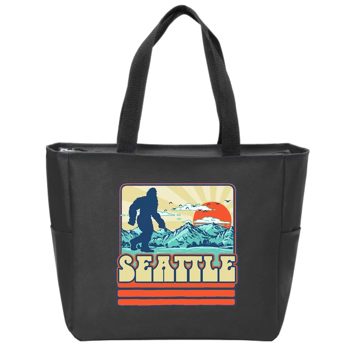 Seattle Bigfoot Mountains Trees Outdoors Retro 80s Vintage Zip Tote Bag