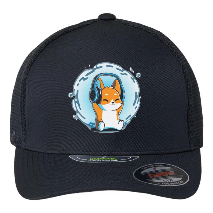 Surrounded by Music funny animal cat Flexfit Unipanel Trucker Cap