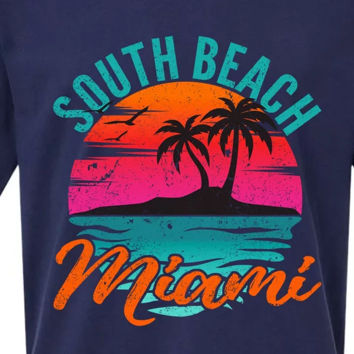 South Beach Miami Florida Sunset Vacation Distressed Grunge Cool Gift Sueded Cloud Jersey T-Shirt