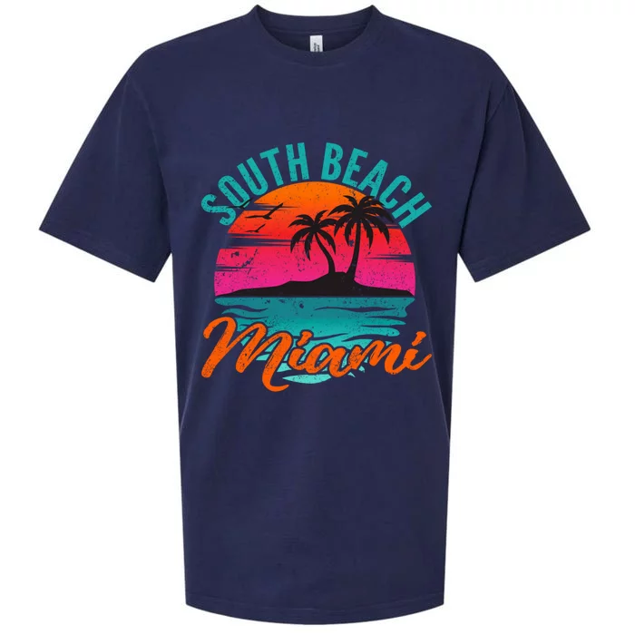 South Beach Miami Florida Sunset Vacation Distressed Grunge Cool Gift Sueded Cloud Jersey T-Shirt