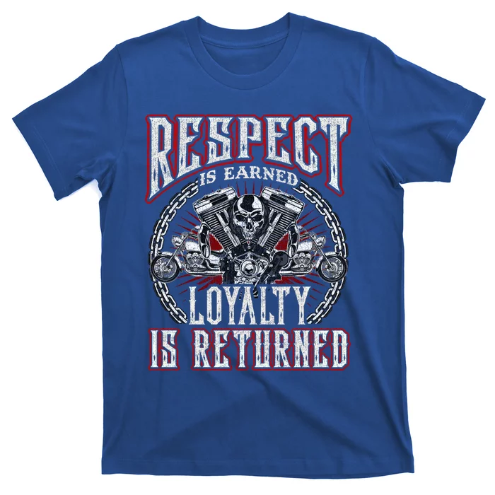 Skull Biker Motorcycle Respect Loyalty Throttle Cool Gift T-Shirt