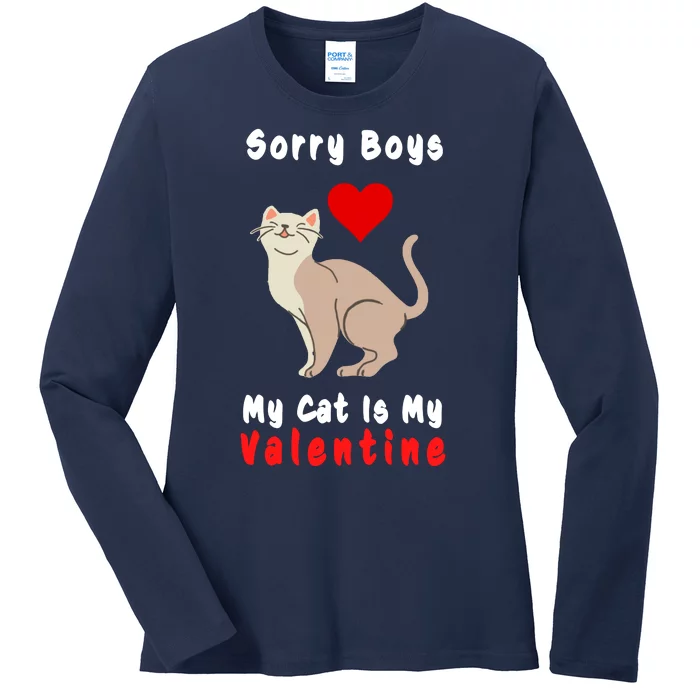 Sorry Boys My Cat Is My Valentine Cute Ladies Long Sleeve Shirt