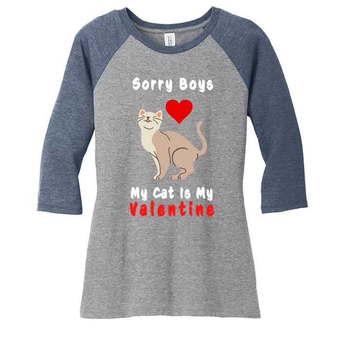 Sorry Boys My Cat Is My Valentine Cute Women's Tri-Blend 3/4-Sleeve Raglan Shirt