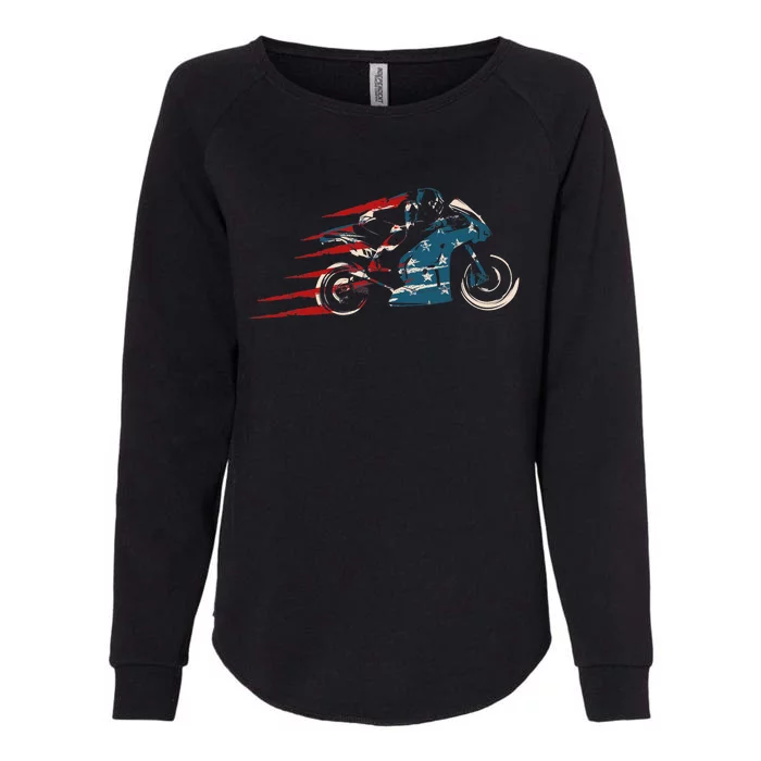 Super Bike Moto GP Pride US Flag Patriotic Dirt Bikers Womens California Wash Sweatshirt