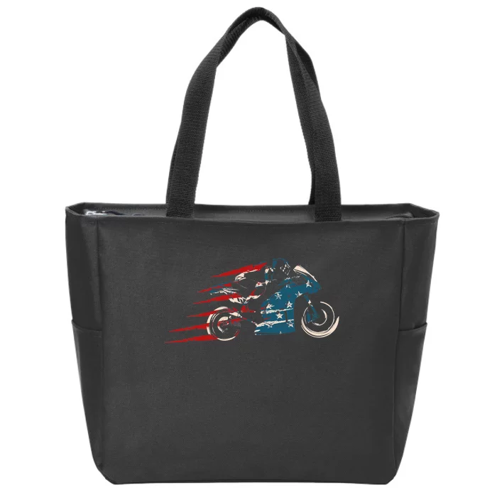 Super Bike Moto GP Pride US Flag Patriotic Dirt Bikers Zip Tote Bag