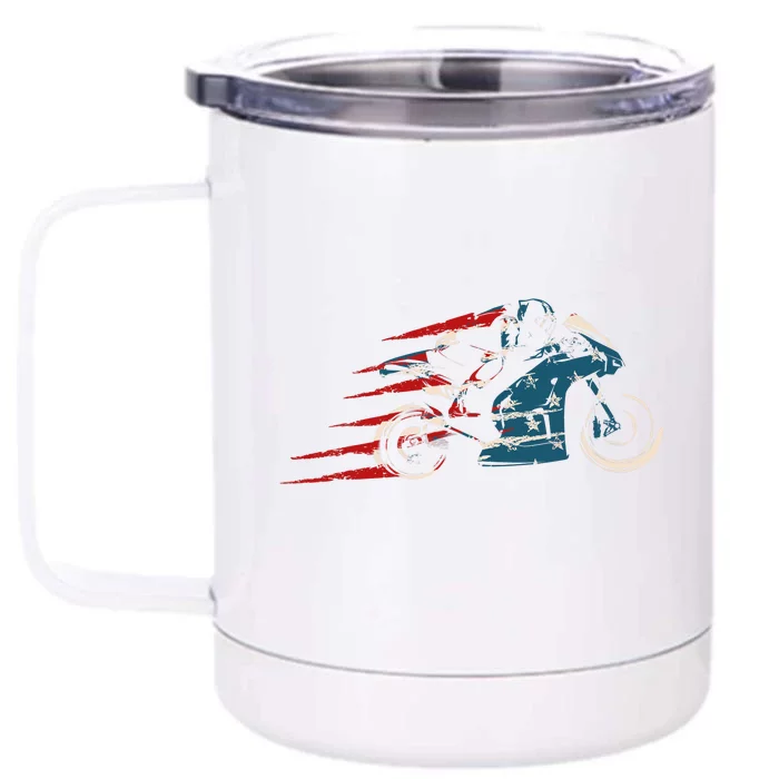 Super Bike Moto GP Pride US Flag Patriotic Dirt Bikers Front & Back 12oz Stainless Steel Tumbler Cup